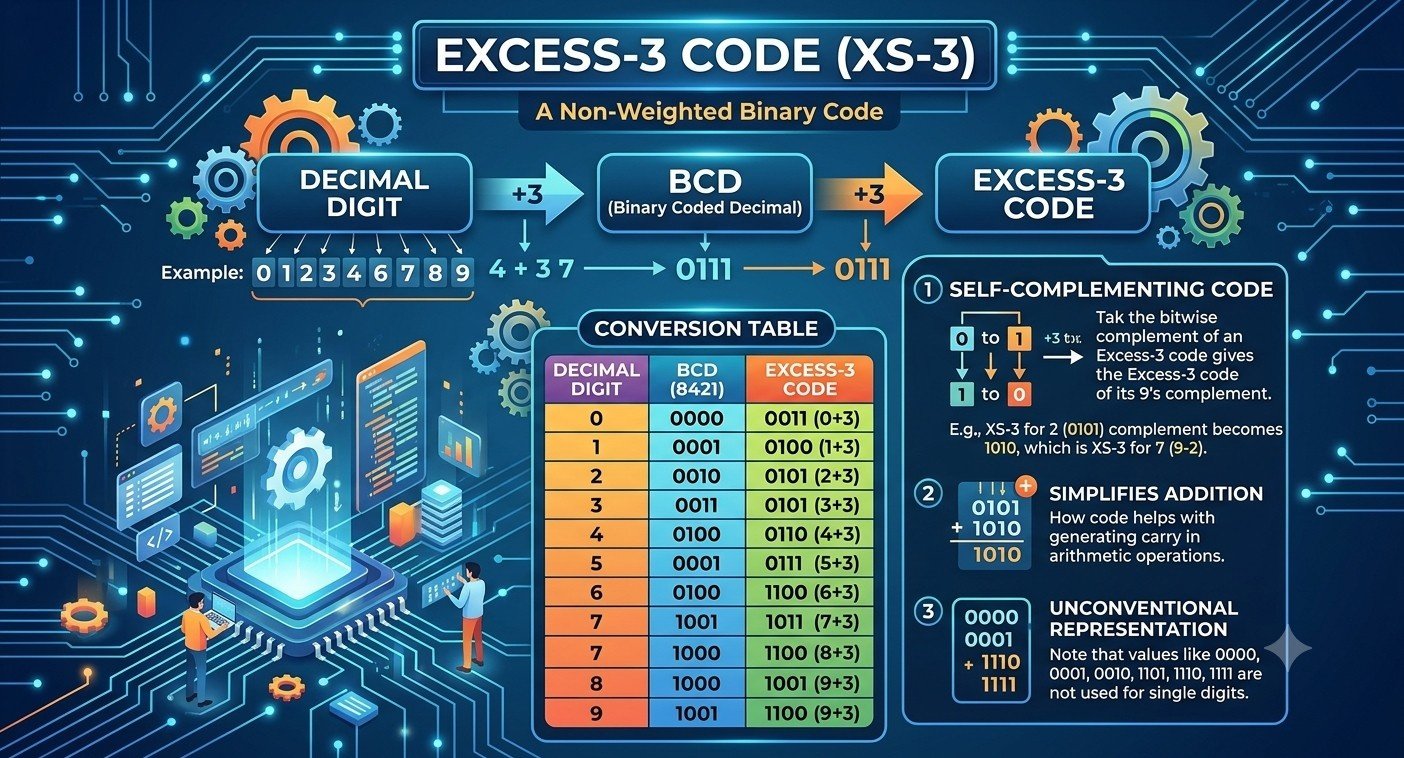 Excess-3 Code Table (0 से 9 तक) हिंदी में